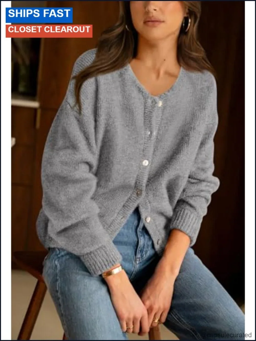 Womens Long Sleeve Crewneck Button Down Rib Knit Cardigan Sweater